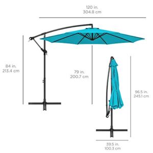 Best Choice Products 10ft Offset Hanging Market Patio Umbrella w/Easy Tilt Adjustment, Polyester Shade, 8 Ribs for Backyard, Poolside, Lawn and Garden - Sky Blue