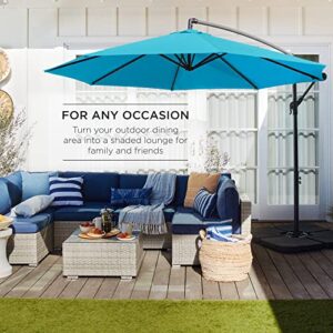 Best Choice Products 10ft Offset Hanging Market Patio Umbrella w/Easy Tilt Adjustment, Polyester Shade, 8 Ribs for Backyard, Poolside, Lawn and Garden - Sky Blue