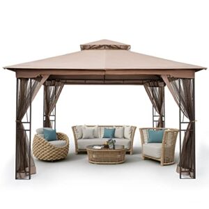 happatio 10′ x 12′ outdoor patio gazebo, outdoor canopy gazebo for garden,yard,patio with ventilation double roof with mosquito netting,light brown