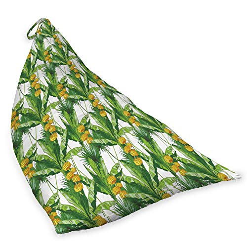 Ambesonne Exotic Lounger Chair Bag, Banana Palm Tree Leaves with Growing Bunch Fruits Bush Jungle Foliage, High Capacity Storage with Handle Container, Lounger Size, Earth Yellow Fern Green