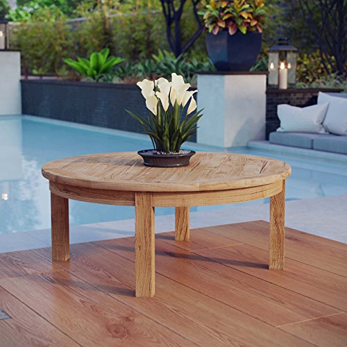 Modway Marina Premium Grade A Teak Wood Outdoor Patio Round Coffee Table in Natural