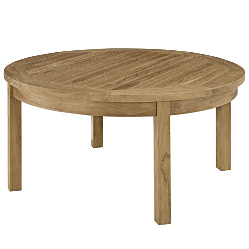 Modway Marina Premium Grade A Teak Wood Outdoor Patio Round Coffee Table in Natural