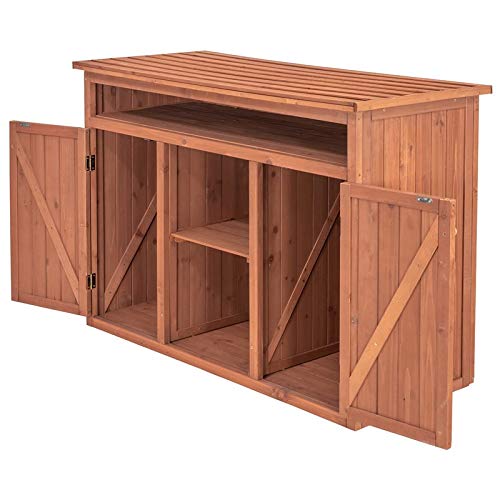 Leisure Season SDH9137 Short Display and Hideaway Storage Cabinet - Brown - Indoor and Outdoor Furniture Shelves - Tool Organizer for Garden, Garage, Patio - Functional Decor for Housing Accessories