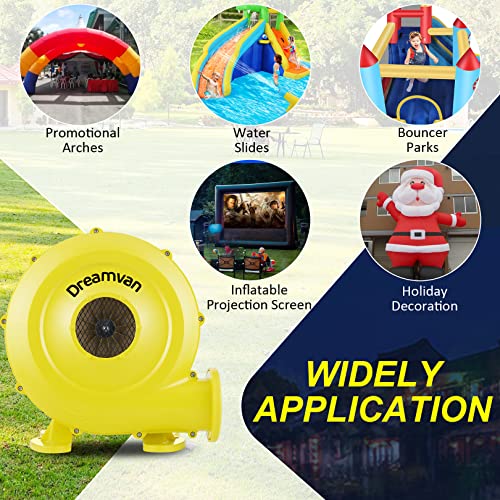 Inflatable Bouncer Blower, Electric Air Blower Fan for Inflatable Bounce House, Jumper, Bouncy Castle(750W 1HP), Commercial Inflatable Blower Bounce House Blower, Convenient to Carry Yellow