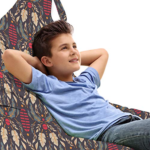 Ambesonne Autumn Lounger Chair Bag, Botanical Design Various Leaves Branches in Geometric Details, High Capacity Storage with Handle Container, Lounger Size, Dark Taupe Grey and Hot Pink