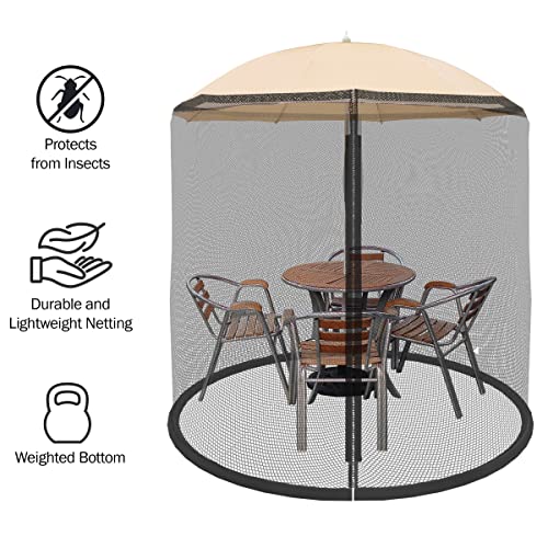 Pure Garden 82-5677C Netting for Patio Table Umbrella, Garden Deck Furniture-Zippered Mesh Enclosure Cover, 7.5', Black