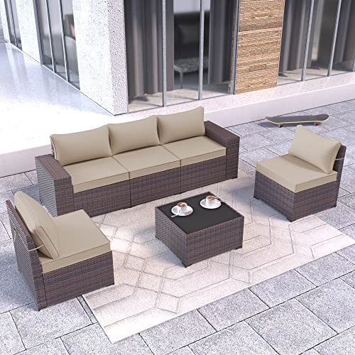 Halmuz Patio Furniture Set The New 6 Piece Outdoor Combination Sofa Have All-Weather Wicker Patio Sofa Conversation Set with Thickened Cushions and Coffee Table (Brown)