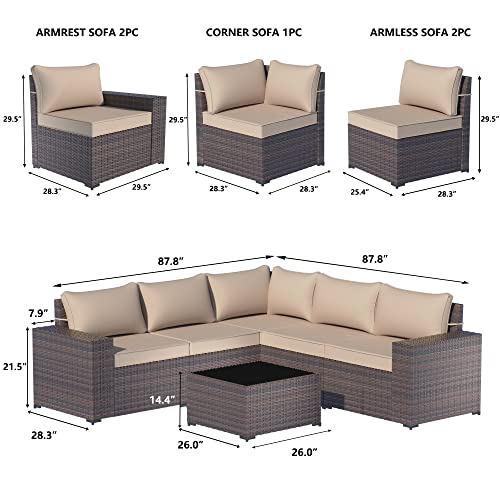 Halmuz Patio Furniture Set The New 6 Piece Outdoor Combination Sofa Have All-Weather Wicker Patio Sofa Conversation Set with Thickened Cushions and Coffee Table (Brown)