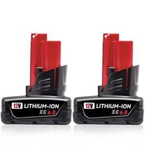 vanon 6.0ah 12v batteries replacement for milwaukee m-12 battery xc lithium ion compatible with milwaukee 12 volt 48-11-2401 48-11-2402 48-11-2460 48-59-2401 cordless power tools 2pack