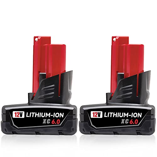 VANON 6.0Ah 12V Batteries Replacement for Milwaukee M-12 Battery XC Lithium Ion Compatible with Milwaukee 12 Volt 48-11-2401 48-11-2402 48-11-2460 48-59-2401 Cordless Power Tools 2Pack