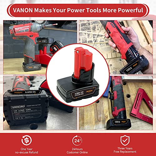 VANON 6.0Ah 12V Batteries Replacement for Milwaukee M-12 Battery XC Lithium Ion Compatible with Milwaukee 12 Volt 48-11-2401 48-11-2402 48-11-2460 48-59-2401 Cordless Power Tools 2Pack