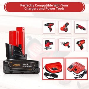 VANON 6.0Ah 12V Batteries Replacement for Milwaukee M-12 Battery XC Lithium Ion Compatible with Milwaukee 12 Volt 48-11-2401 48-11-2402 48-11-2460 48-59-2401 Cordless Power Tools 2Pack