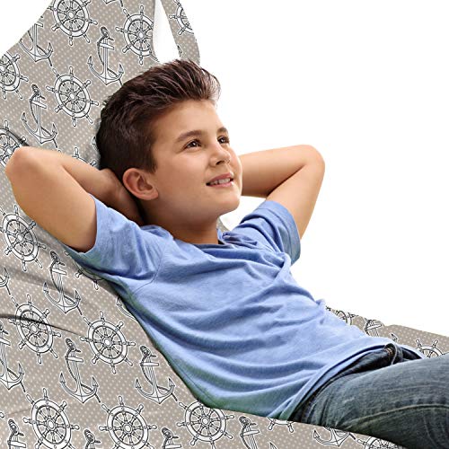Ambesonne Nautical Lounger Chair Bag, Anchors and Ship Wheels on Polka Dots Background Marine Adventure Yacht, High Capacity Storage with Handle Container, Lounger Size, Pale Sepia and White