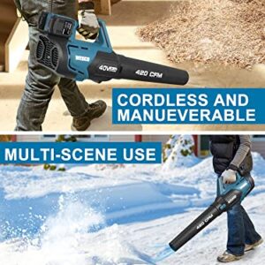 20V Blower Cordless Leaf Blower, 420 CFM 2Pcs 2.0Ah Battery Lightweight Leaf Blower Brushless Snow Blower Handheld Sweeper for Blowing Leaves, Dust, Snow Debris, Yard, Hard to Clean Corner