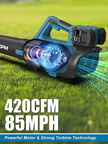 20V Blower Cordless Leaf Blower, 420 CFM 2Pcs 2.0Ah Battery Lightweight Leaf Blower Brushless Snow Blower Handheld Sweeper for Blowing Leaves, Dust, Snow Debris, Yard, Hard to Clean Corner