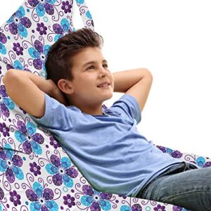 ambesonne violet lounger chair bag, folk ornamental floral motley dotty flowers illustration on plain backdrop, high capacity storage with handle container, lounger size, white blue quartz