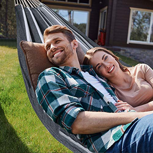 ROOITY Double Hammock Brazilian Hammocks with Portable Carrying Bag,Soft Woven Fabric, Up to 450 Lbs Hanging for Patio,Trees,Garden,Backyard,Porch,Outdoor and Indoor XXX-Large Grey&White Stripe