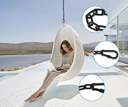 2 Pack Hanging Chair Chain with 4 Carabiners, 440LB Capacity Hanging Kits Heavy Duty Hanging Chair Hardware for Hammock Swing Hanging Chair Punching Bags Sandbag Indoor Outdoor Yoga Gym (Black)