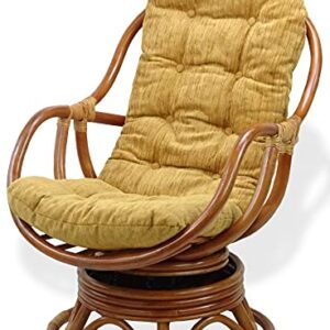 Bali Lounge Swivel Rocking Chair with Light Brown Cushion Natural Rattan Wicker Handmade, Colonial