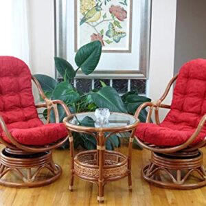 Bali Lounge Swivel Rocking Chair with Light Brown Cushion Natural Rattan Wicker Handmade, Colonial