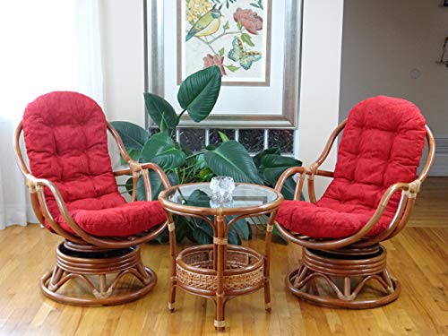 Bali Lounge Swivel Rocking Chair with Light Brown Cushion Natural Rattan Wicker Handmade, Colonial