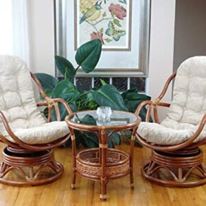 Bali Lounge Swivel Rocking Chair with Light Brown Cushion Natural Rattan Wicker Handmade, Colonial