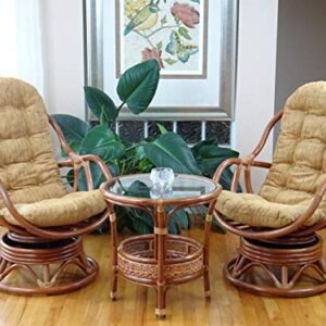 Bali Lounge Swivel Rocking Chair with Light Brown Cushion Natural Rattan Wicker Handmade, Colonial