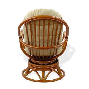 Bali Lounge Swivel Rocking Chair with Light Brown Cushion Natural Rattan Wicker Handmade, Colonial