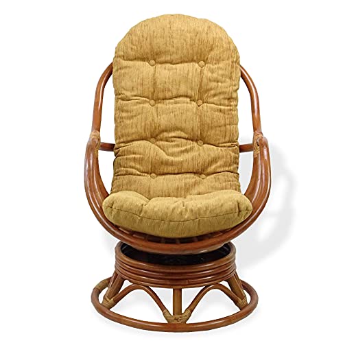 Bali Lounge Swivel Rocking Chair with Light Brown Cushion Natural Rattan Wicker Handmade, Colonial