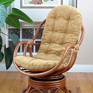 Bali Lounge Swivel Rocking Chair with Light Brown Cushion Natural Rattan Wicker Handmade, Colonial