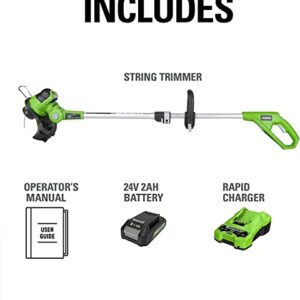 Greenworks 24V 12" Cordless String Trimmer / Edger, 2.0Ah Battery and Charger Included