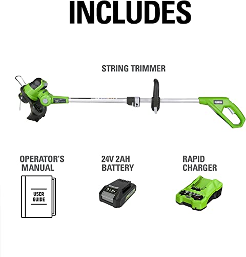 Greenworks 24V 12" Cordless String Trimmer / Edger, 2.0Ah Battery and Charger Included