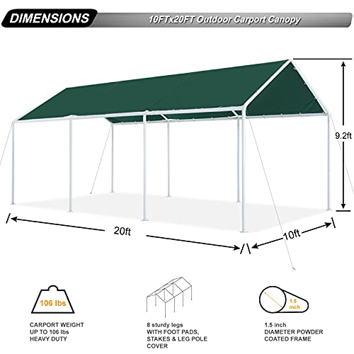 ABCCANOPY 10x20 FT Carport Garage Car Boat Shelter Party Tent,Forest Green