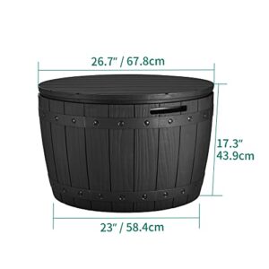 YITAHOME 33 Gallon Round Deck Box, Outdoor Storage Box for Patio Furniture,Patio Table for Cushion, Pool Accessories, Outdoor Toys, Waterproof Resin & Easy Assembly & Lightweight, Black