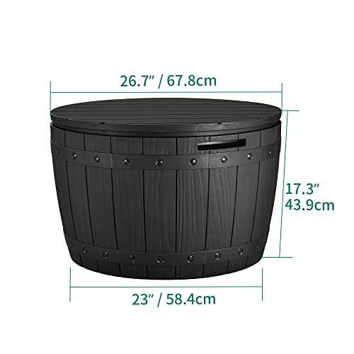 YITAHOME 33 Gallon Round Deck Box, Outdoor Storage Box for Patio Furniture,Patio Table for Cushion, Pool Accessories, Outdoor Toys, Waterproof Resin & Easy Assembly & Lightweight, Black