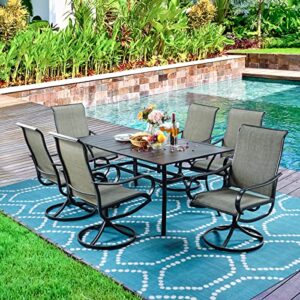 meooem 7 piece outdoor patio dining set, 6 high back outdoor swivel rocker chairs with metal rectangular table with 1.57″ umbrella hole