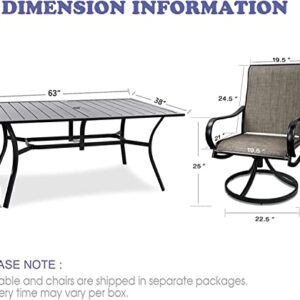 MEOOEM 7 Piece Outdoor Patio Dining Set, 6 High Back Outdoor Swivel Rocker Chairs with Metal Rectangular Table with 1.57" Umbrella Hole