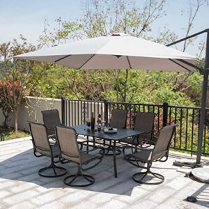 MEOOEM 7 Piece Outdoor Patio Dining Set, 6 High Back Outdoor Swivel Rocker Chairs with Metal Rectangular Table with 1.57" Umbrella Hole