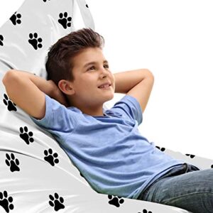 ambesonne dog paws lounger chair bag, repetitive and continuing footprints concept on a plain background, high capacity storage with handle container, lounger size, charcoal grey and white
