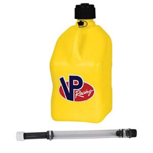 vp racing fuels motorsport 5 gallon square plastic utility jug yellow & 14 inch hose