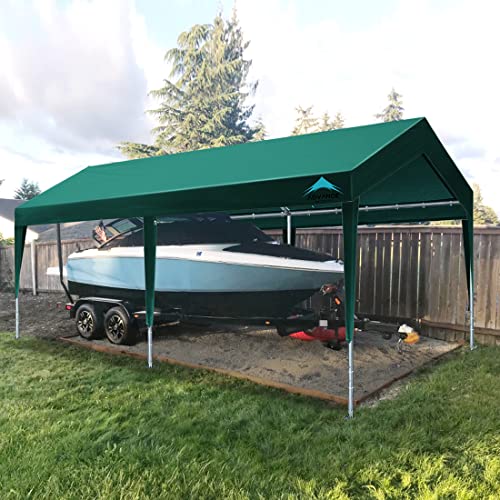 ADVANCE OUTDOOR Adjustable 10x20 ft Heavy Duty Carport Car Canopy Garage Boat Shelter Party Tent, Adjustable Height from 9.5 ft to 11 ft, Green