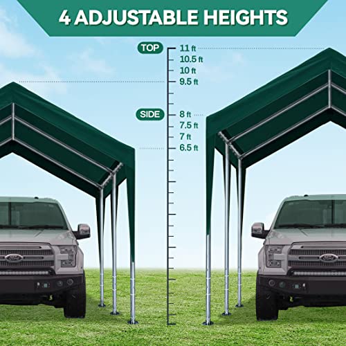 ADVANCE OUTDOOR Adjustable 10x20 ft Heavy Duty Carport Car Canopy Garage Boat Shelter Party Tent, Adjustable Height from 9.5 ft to 11 ft, Green