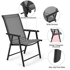 RELAX4LIFE Patio Folding Chairs Set of 4 W/Armrest,High Backrest&Metal Frame Patio Dining Chairs Set for Courtyard, Garden, Poolside Outdoor & Indoor No-Assembly Folding Sling Chairs (4, Gray)