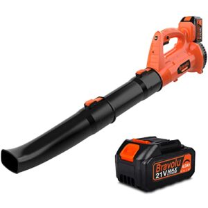 cordless leaf blower, 350 cfm 150 mph battery powered leaf blower with 4.0ah battery and charger, 6 speed dial, 2 adjustable tubes, 21v battery leaf blower for lawn care, yard, snow debris and dust