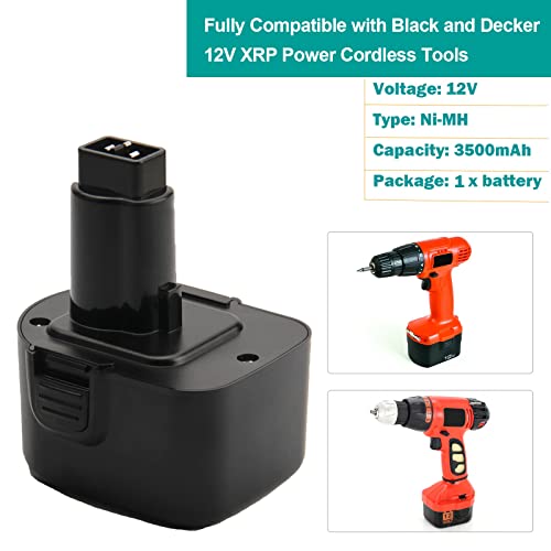 Creabest New 12V 3.5Ah Ni-MH Replacement Battery for Black & Decker Battery PS130 A9252 A9275 PS130 PS130A Power Tool Battery Packs Include one 1.2V-18V 1.5A Charger.