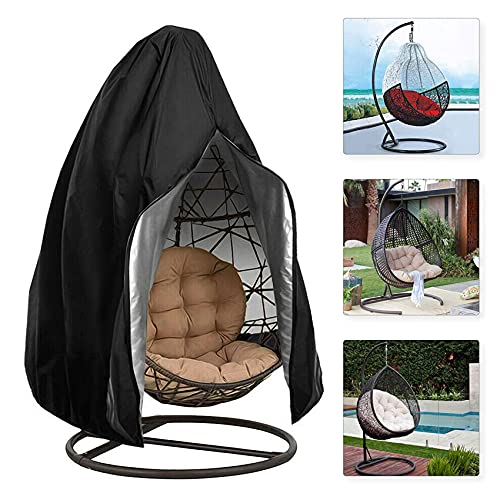 Reofrey Patio Hanging Chair Covers with Zipper Design, Egg Chair Covers for Outdoor Furniture, Durable Lightweight Waterproof and Anti-UV Swing Patio Chair Protector (Black, 75x45 in)