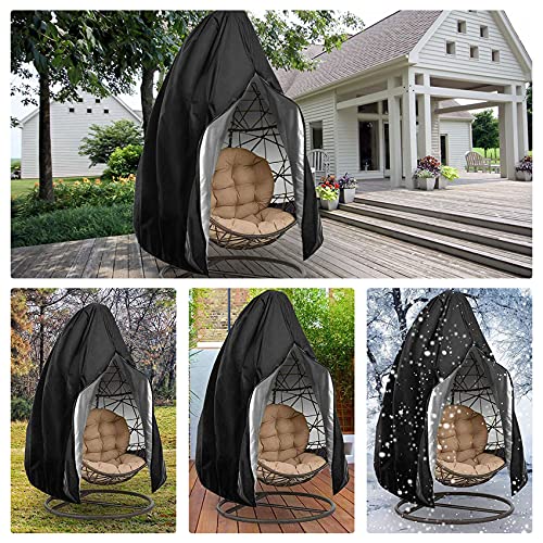 Reofrey Patio Hanging Chair Covers with Zipper Design, Egg Chair Covers for Outdoor Furniture, Durable Lightweight Waterproof and Anti-UV Swing Patio Chair Protector (Black, 75x45 in)