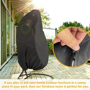 Reofrey Patio Hanging Chair Covers with Zipper Design, Egg Chair Covers for Outdoor Furniture, Durable Lightweight Waterproof and Anti-UV Swing Patio Chair Protector (Black, 75x45 in)