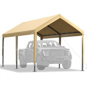 cityflee carport,10’x 20′ upgraded heavy duty carport with wind rope, portable garage for car, truck, boat, car canopy with all-season tarp,khaki