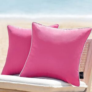 Phantoscope Pack of 2 Outdoor Waterproof Throw Pillow Covers Decorative Square Outdoor Pillows Cushion Case Patio Pillows for Couch Tent Sunbrella, Hot Pink 18x18 inches 45x45 cm